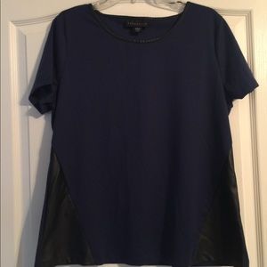 attention Navy Short Sleeve Top w Black Details